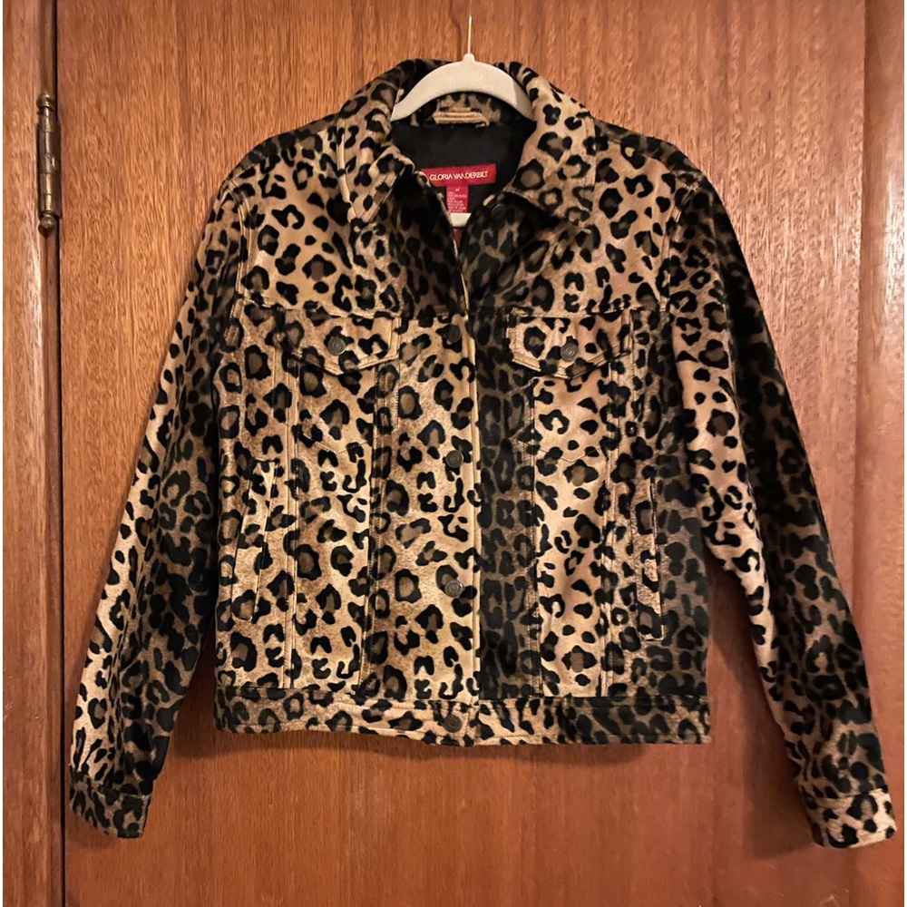 Gloria Vanderbilt plush velvet leopard print lined jacket